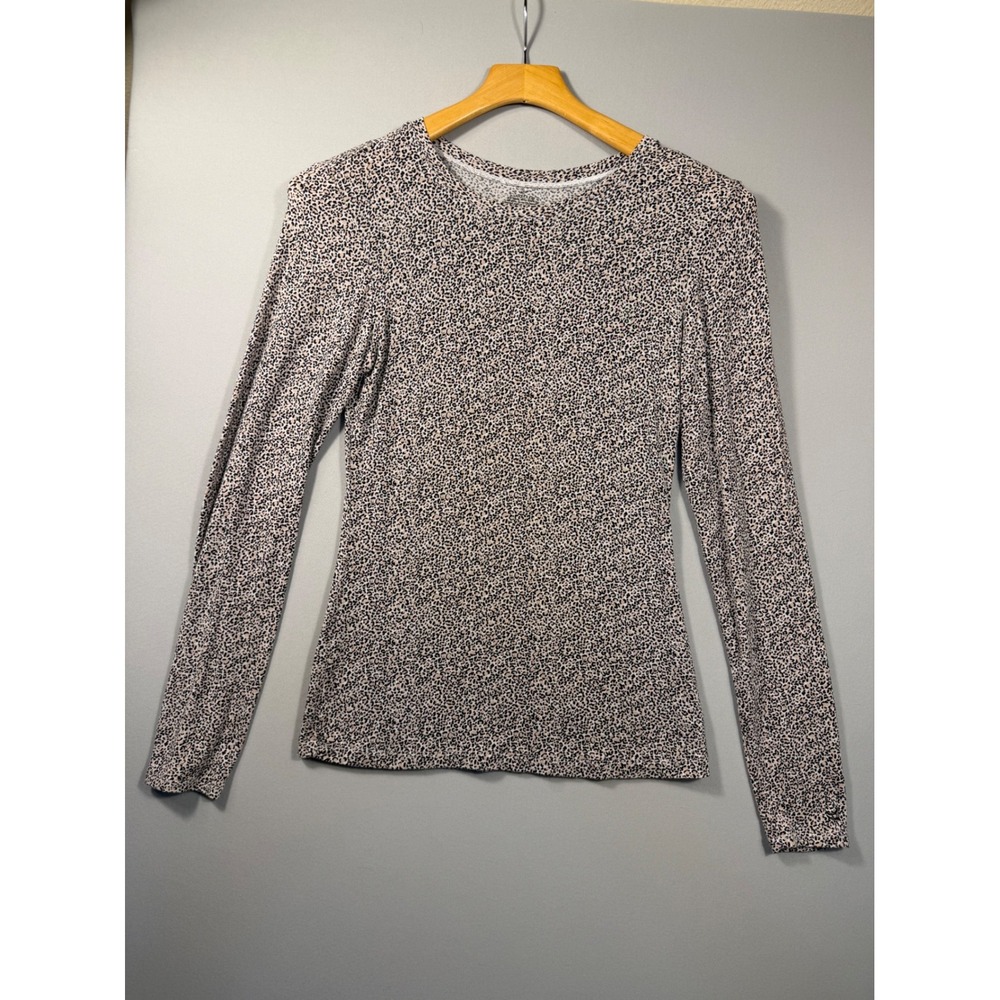 Cuddl Duds Softwear Leopard Print Long Sleeve Top Small Tan Black Animal Print